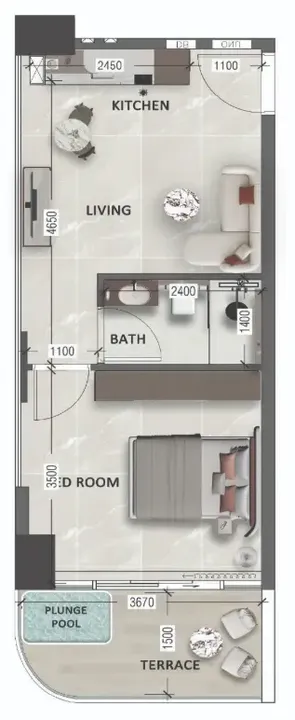 1 BR floor plan