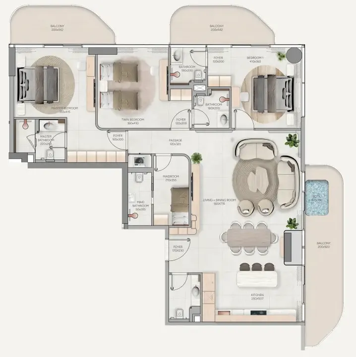 3 BR floor plan