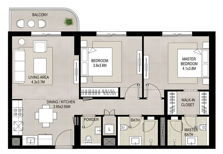 2 BR floor plan