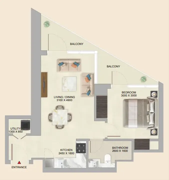 1 BR floor plan
