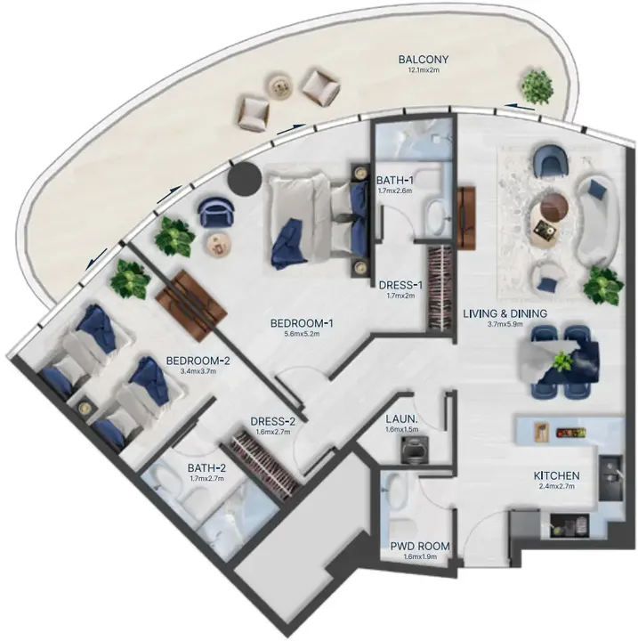 2 BR floor plan