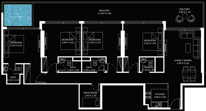 4 BR floor plan