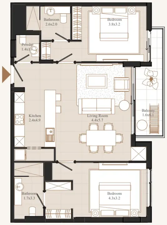 2 BR floor plan