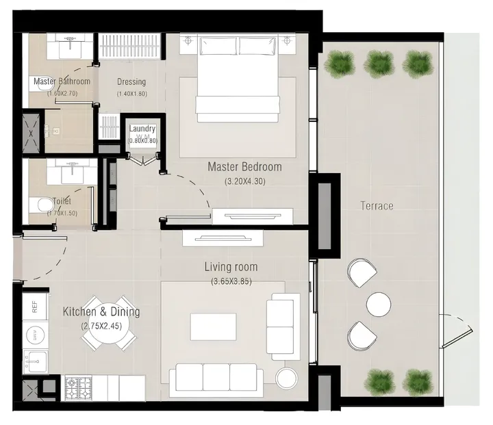 1 BR floor plan