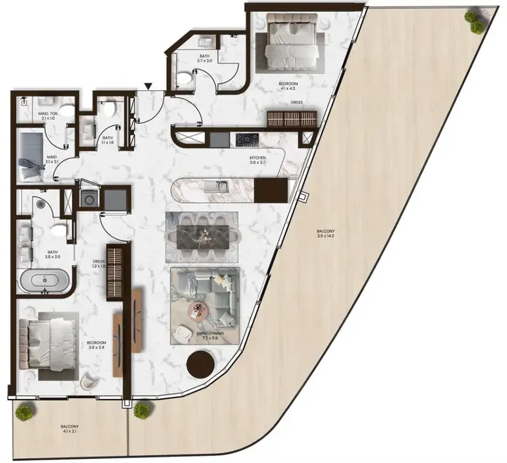 2 BR floor plan