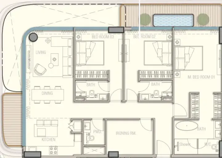 3 BR floor plan