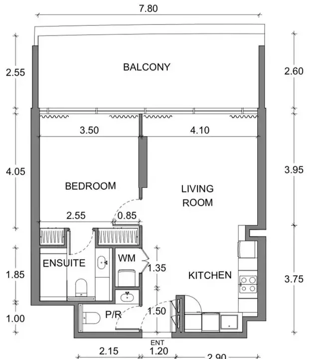 1 BR floor plan
