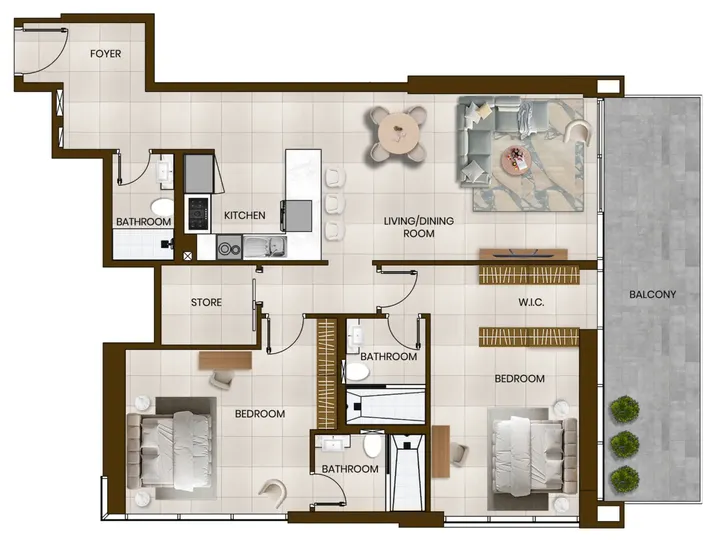 2 BR floor plan