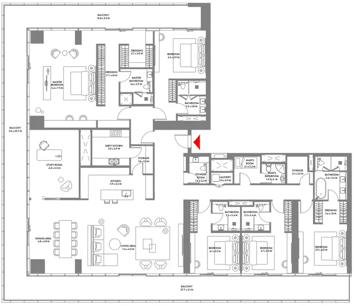 5 BR floor plan