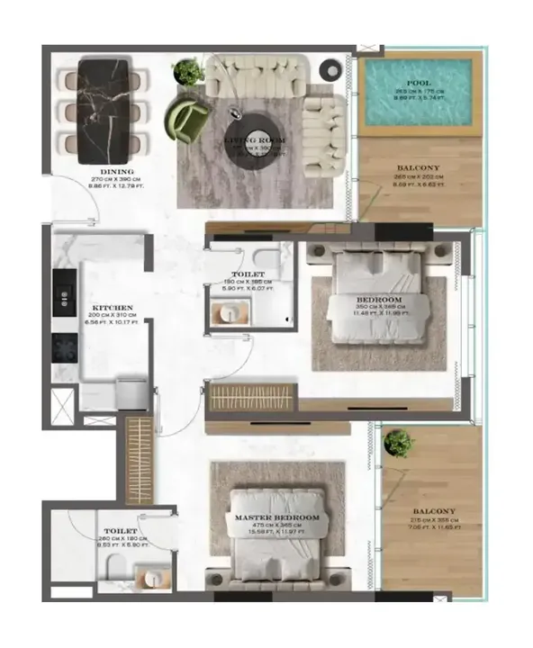 2 BR floor plan