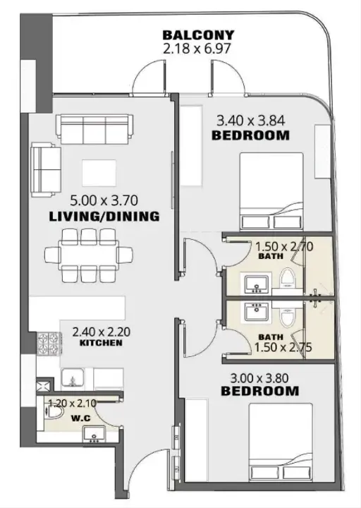 2 BR floor plan