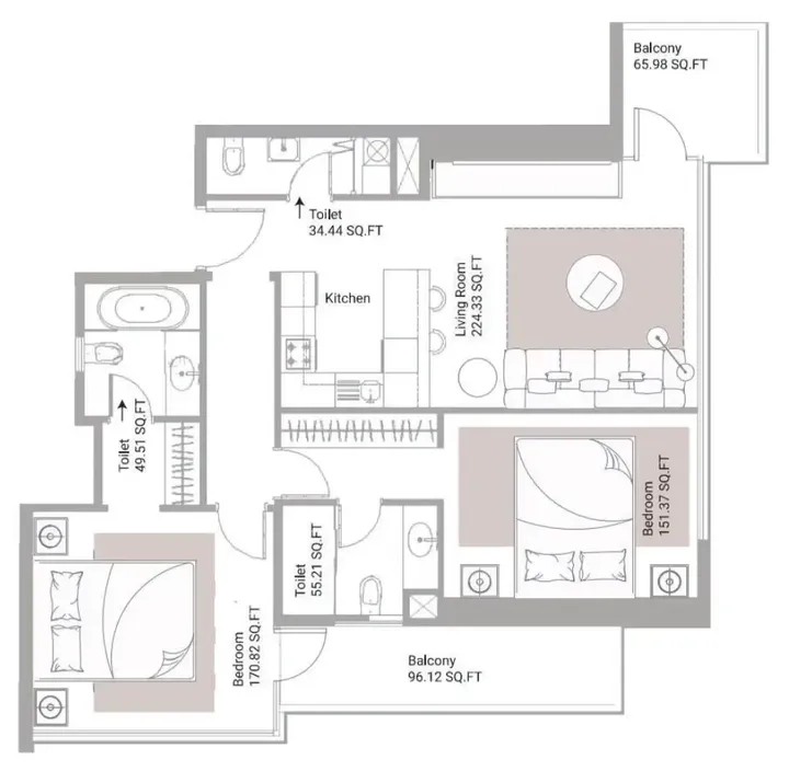 2 BR floor plan