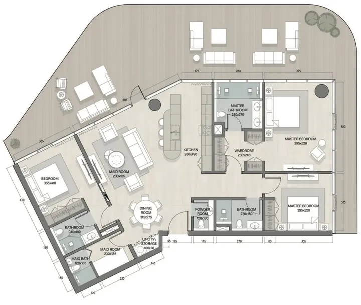 3 BR floor plan