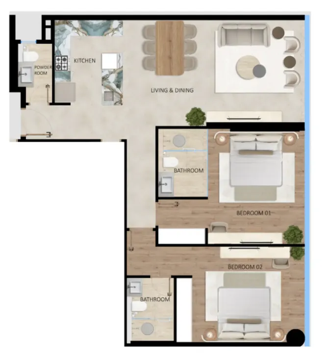 2 BR floor plan