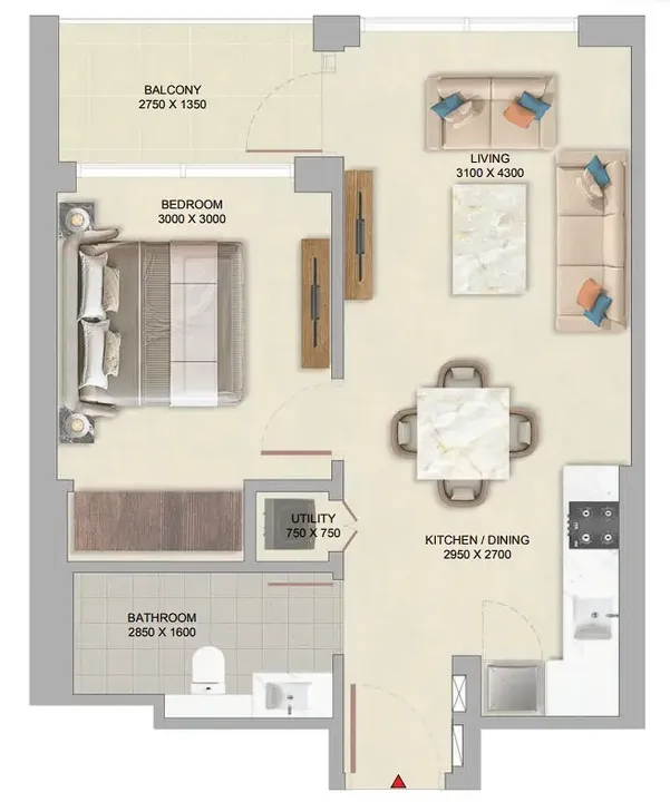 1 BR floor plan