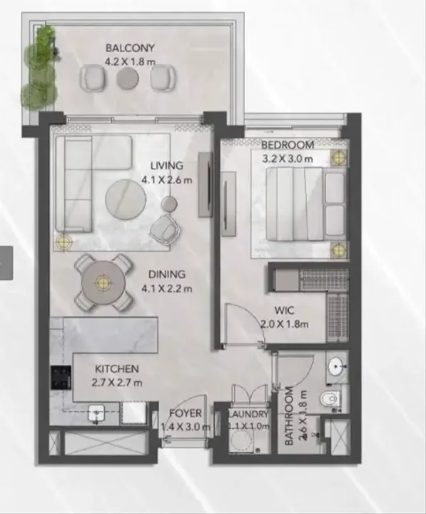 1 BR floor plan