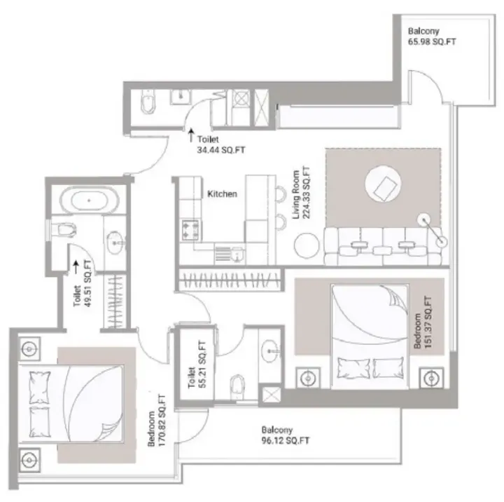 2 BR floor plan