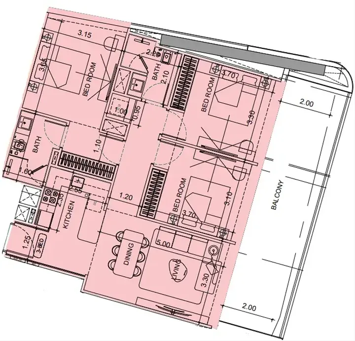 3 BR floor plan