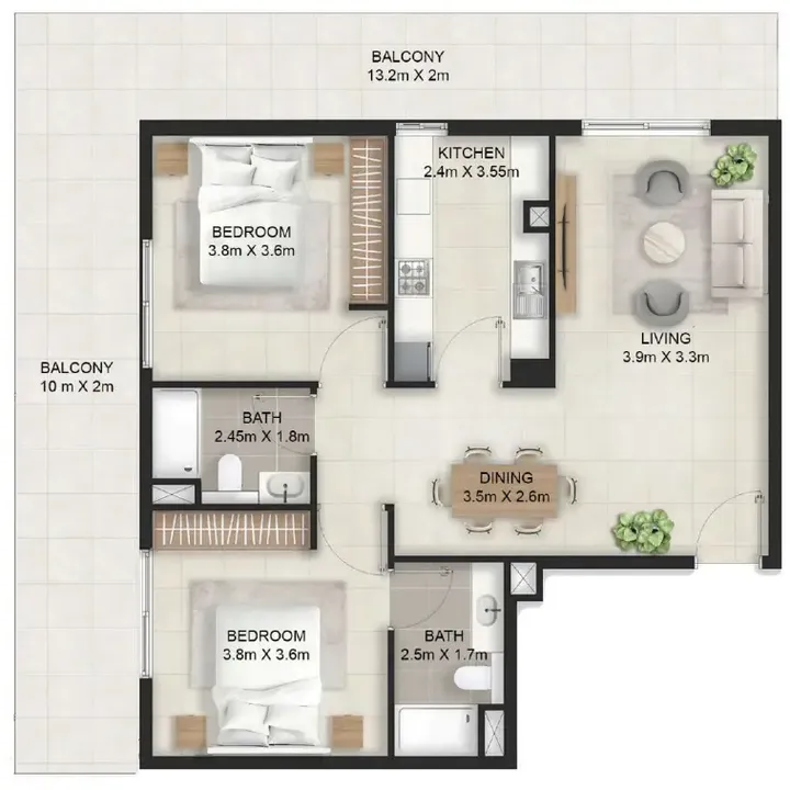 2 BR floor plan