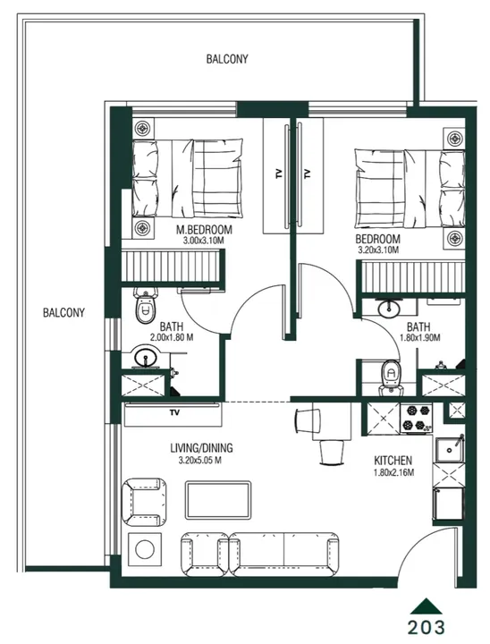 2 BR floor plan