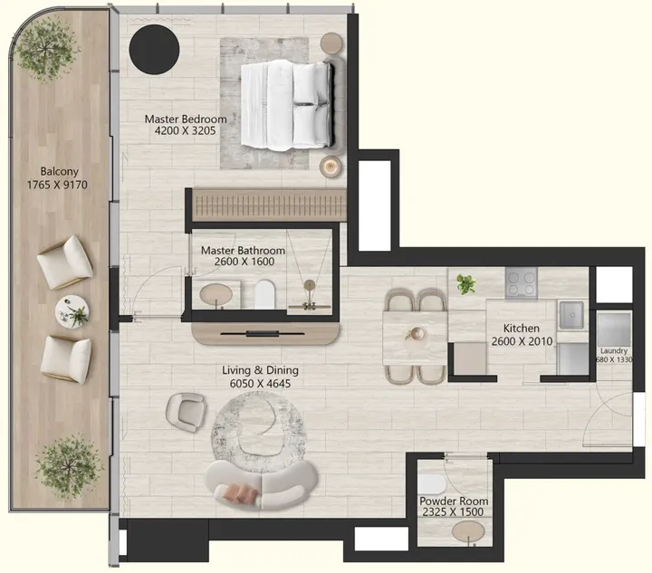 1 BR floor plan