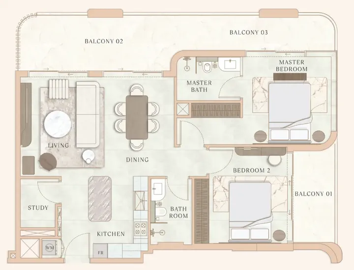 2 BR floor plan