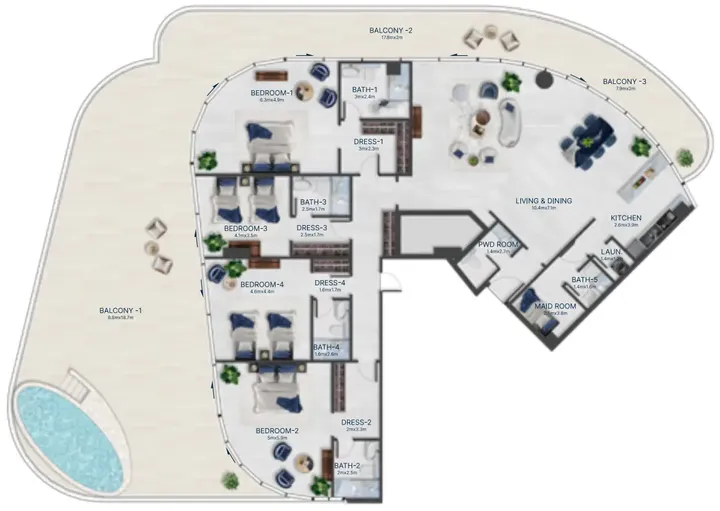 4 BR floor plan