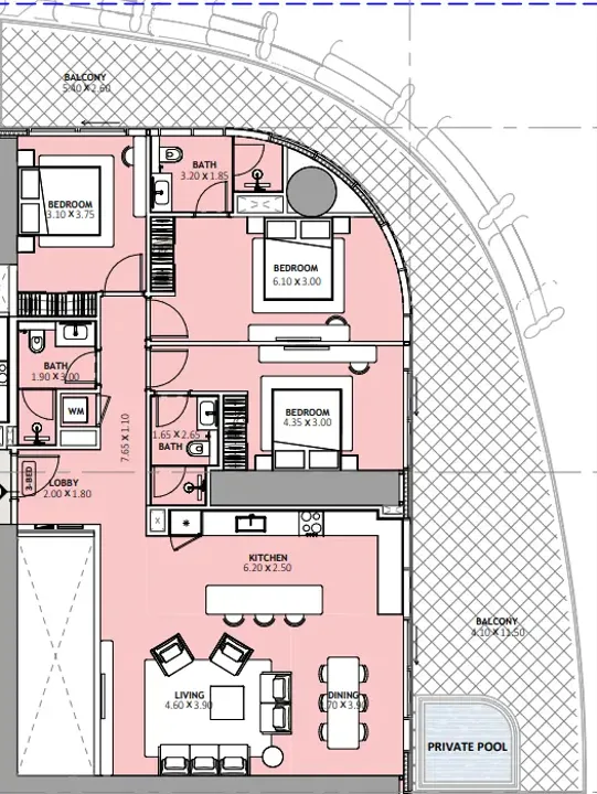 3 BR floor plan