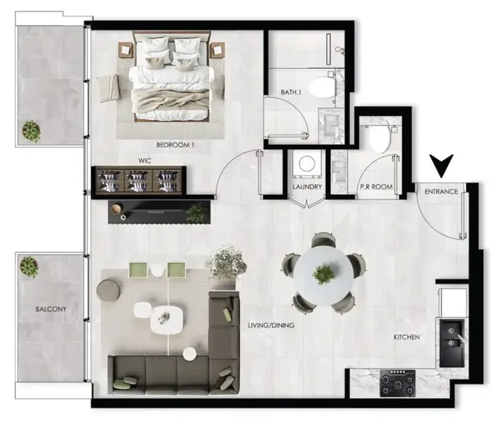 1 BR floor plan
