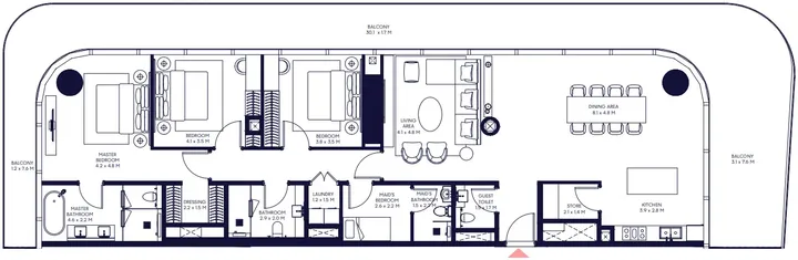 3 BR floor plan