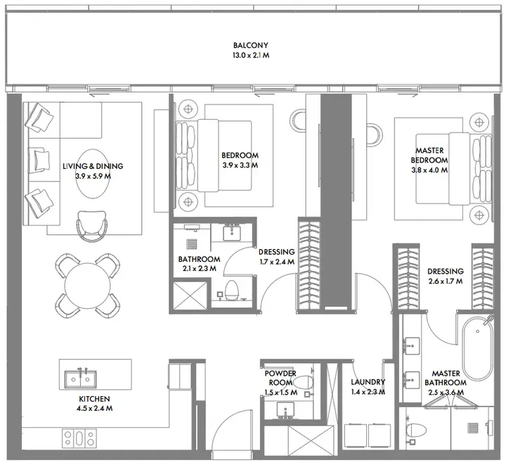 2 BR floor plan