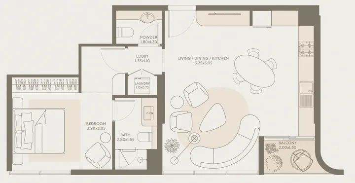 1 BR floor plan