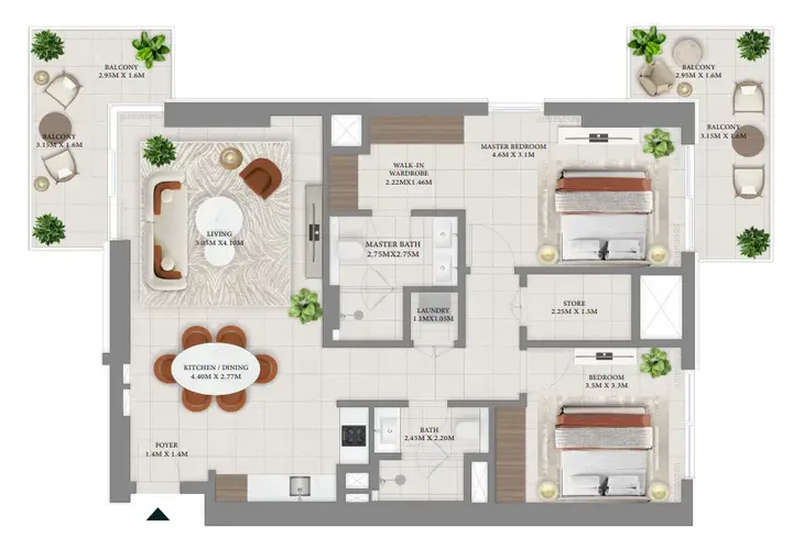 2 BR floor plan