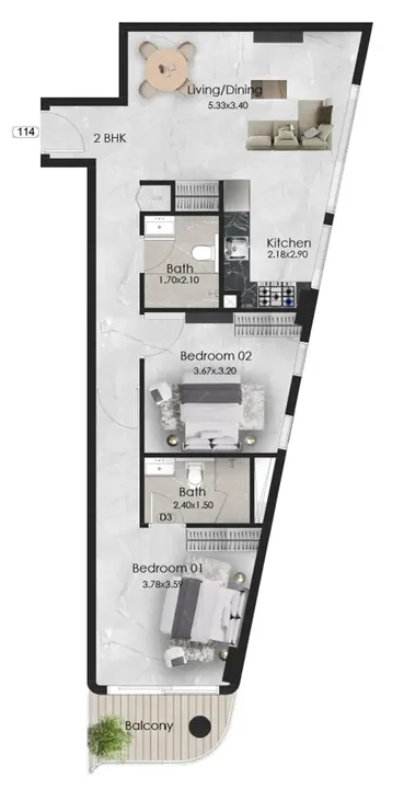 2 BR floor plan