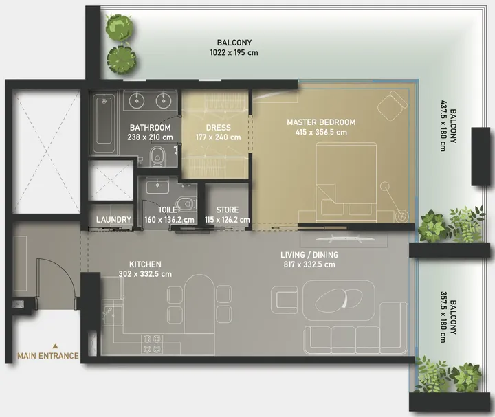 1 BR floor plan