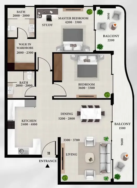 2 BR floor plan