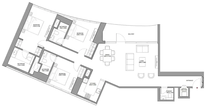 3 BR floor plan