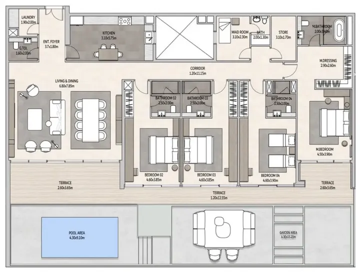 4 BR floor plan