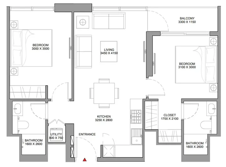 2 BR floor plan