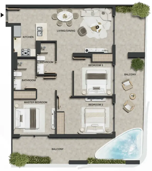 3 BR floor plan