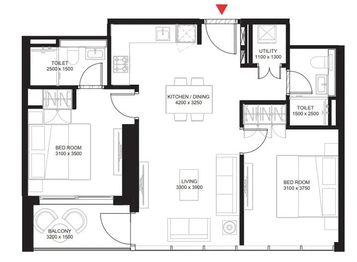 2 BR floor plan