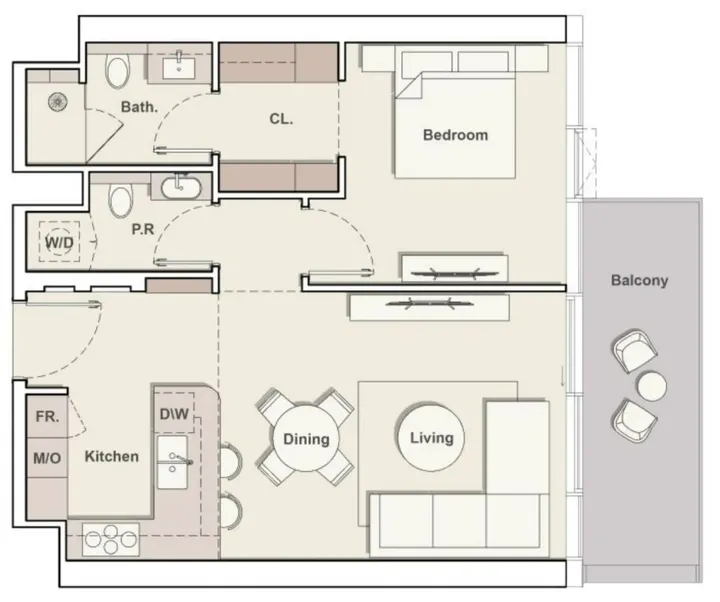 1 BR floor plan