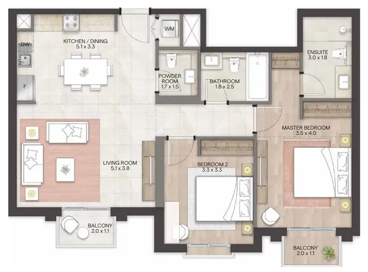 2 BR floor plan