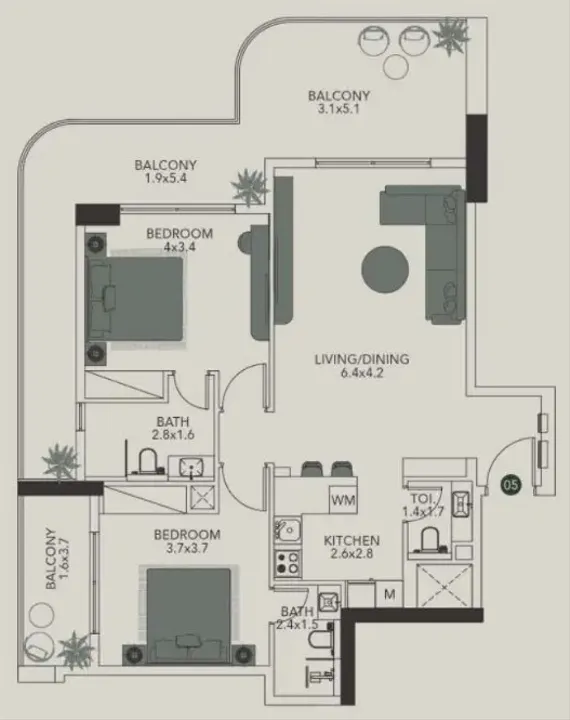 2 BR floor plan