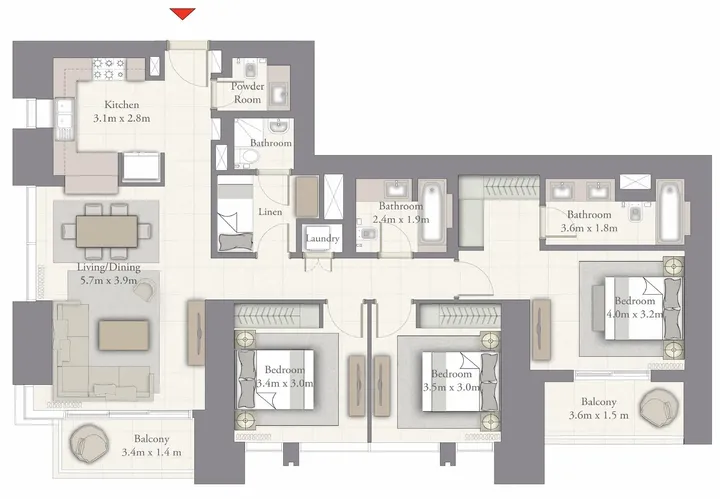 3 BR floor plan