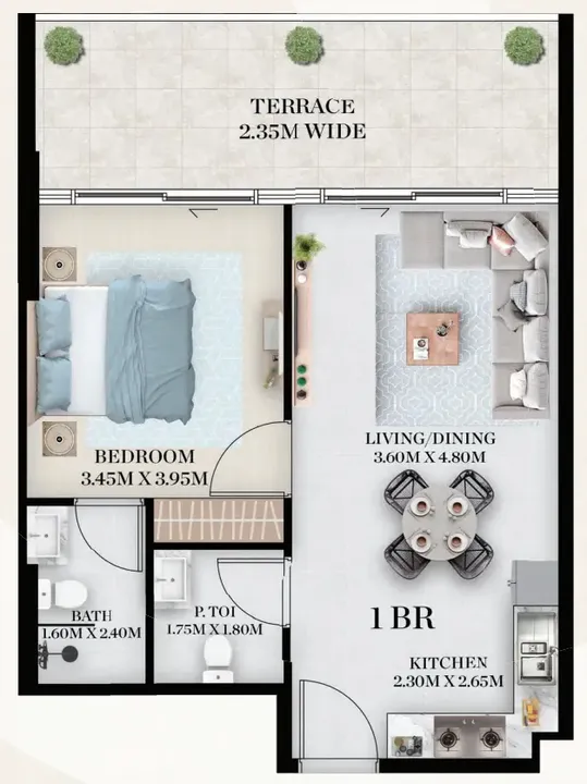 1 BR floor plan