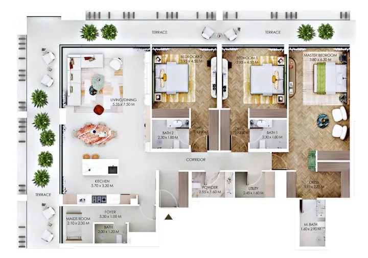 3 BR floor plan