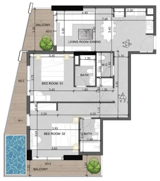 2 BR floor plan