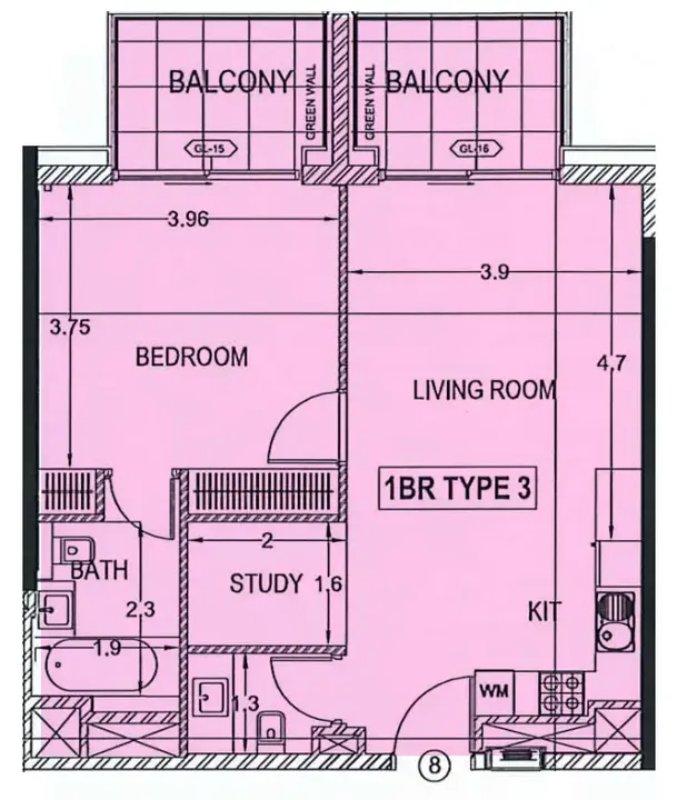 1 BR floor plan