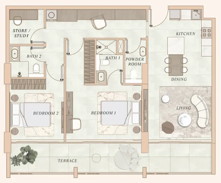 2 BR floor plan